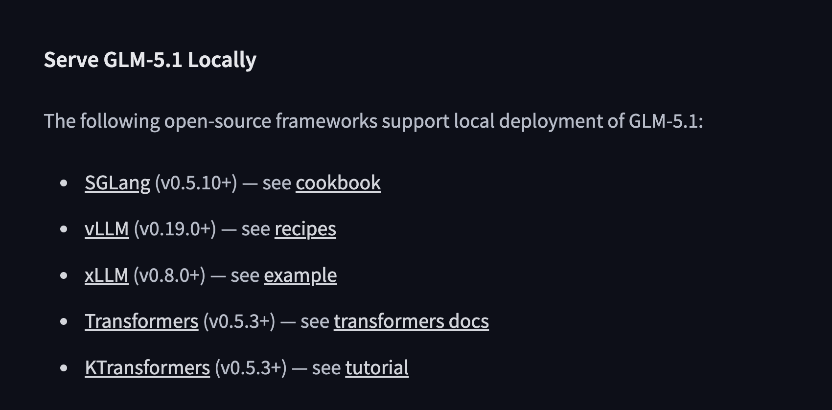 GLM-5.1 recommends KTransformers for local deployment